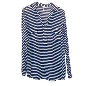 Splendid Striped Long Sleeve Rayon Tunic Shirt Blouse White Blue Medium